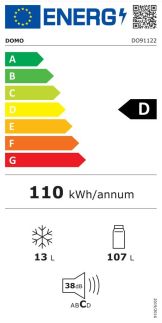 Lednice s mrazákem uvnitř - bílá - DOMO DO91122, Objem chladničky: 107 l, Objem mrazáku: 13 l, Třída: D