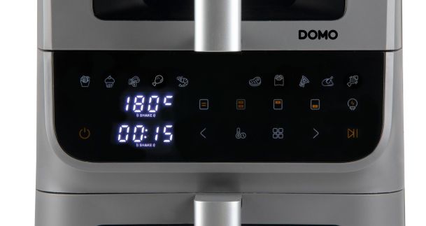 Vertikální dvojitá horkovzdušná fritéza 3,5+6,5 l - DOMO DO550FR, 2 500 W, 2 samostatné zóny, celková kapacita 10 litrů, s průzory