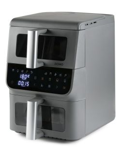 Vertikální dvojitá horkovzdušná fritéza 3,5+6,5 l - DOMO DO550FR, 2 500 W, 2 samostatné zóny, celková kapacita 10 litrů, s průzory