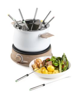 Fondue - bílý - dřevěný vzhled - DOMO DO736F, 1500 W, 8 osob, nádoba 1,4 L