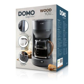 Překapávač na kávu WOOD YOU - šedý - DOMO DO754K, Objem: 1,25 l, Kapacita: 10 šálků, Příkon: 1 000 W, automatické vypnutí