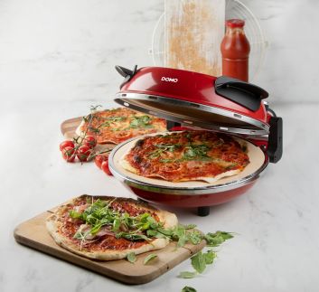 Pizza pec na čerstvou pizzu - červená - DOMO DO9284PZ, 1200 W, až 400 °C, Ø 32 cm, žáruvzdorný keramický kámen