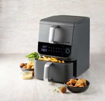 Dvojitá horkovzdušná fritéza 3,5+6,5 l - DOMO DO549FR, 2 500 W, 2 samostatné zóny, celková kapacita 10 litrů