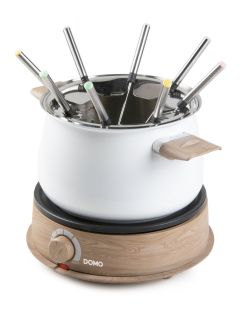 Fondue - bílý - dřevěný vzhled - DOMO DO736F, 1500 W, 8 osob, nádoba 1,4 L