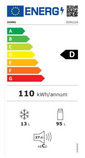 Lednice s mrazákem uvnitř - černá - DOMO DO91124, Objem chladničky: 95 l *, Objem mrazáku: 13 l *, Třída: D