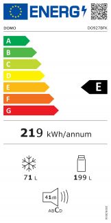 Lednice kombinovaná s mrazákem - stříbrná - DOMO DO927BFK, Objem chladničky: 199 l, Objem mrazáku: 71 l, Třída: E