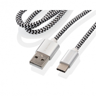 Kabel GoGEN USB / USB-C, 1m, opletený, stříbrný, zkumavka