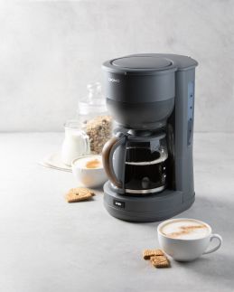 Překapávač na kávu WOOD YOU - šedý - DOMO DO754K, Objem: 1,25 l, Kapacita: 10 šálků, Příkon: 1 000 W, automatické vypnutí