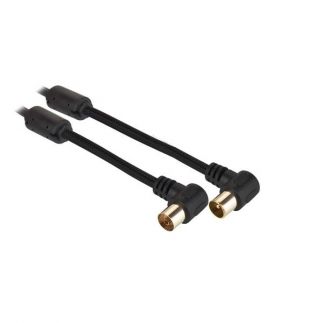 Koaxiální kabel GoGEN 5m, pozlacený, opletený, feritový filtr, 90° úhlový konektor - černý