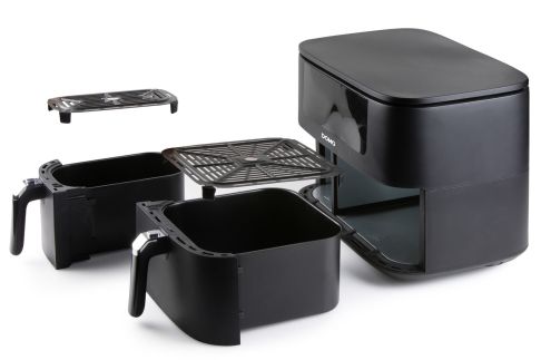 Dvojitá horkovzdušná fritéza 3+6 l - digitální - DOMO DO546FR, 2 850 W, 2 samostatné zóny, 6 automatických programů, XXL kapacita 3 + 6 litrů