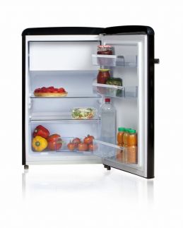 Retro lednice s mrazákem uvnitř - černá - DOMO DO980RTKZ, Objem chladničky: 95 l, Objem mrazáku: 13 l, Třída: E