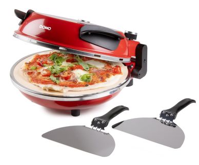 Pizza pec na čerstvou pizzu - červená - DOMO DO9284PZ, 1200 W, až 400 °C, Ø 32 cm, žáruvzdorný keramický kámen