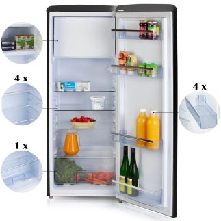 Retro lednice s mrazákem uvnitř - černá - PRIMO PR164RKZ, Objem chladničky: 194 l *, Objem mrazáku: 24 l *, Třída: D