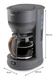 Překapávač na kávu WOOD YOU - šedý - DOMO DO754K, Objem: 1,25 l, Kapacita: 10 šálků, Příkon: 1 000 W, automatické vypnutí