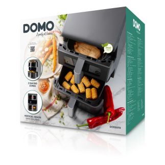Vertikální dvojitá horkovzdušná fritéza 3,5+6,5 l - DOMO DO550FR, 2 500 W, 2 samostatné zóny, celková kapacita 10 litrů, s průzory