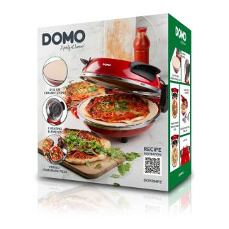 Pizza pec na čerstvou pizzu - červená - DOMO DO9284PZ, 1200 W, až 400 °C, Ø 32 cm, žáruvzdorný keramický kámen