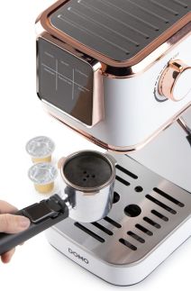 Espresso kávovar 3v1 - pákový, na pody i na kapsle - DOMO DO746K, 1 350 W, 20 Bar, nádržka na vodu 1,1 litru