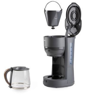 Překapávač na kávu WOOD YOU - šedý - DOMO DO754K, Objem: 1,25 l, Kapacita: 10 šálků, Příkon: 1 000 W, automatické vypnutí