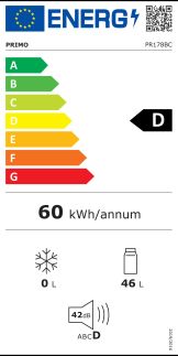 Mini chladnička nápojů - barová lednice - černá - PRIMO PR178BC, Objem 46 litrů, Třída: D, (š x h x v): 44 x 47 x 53 cm