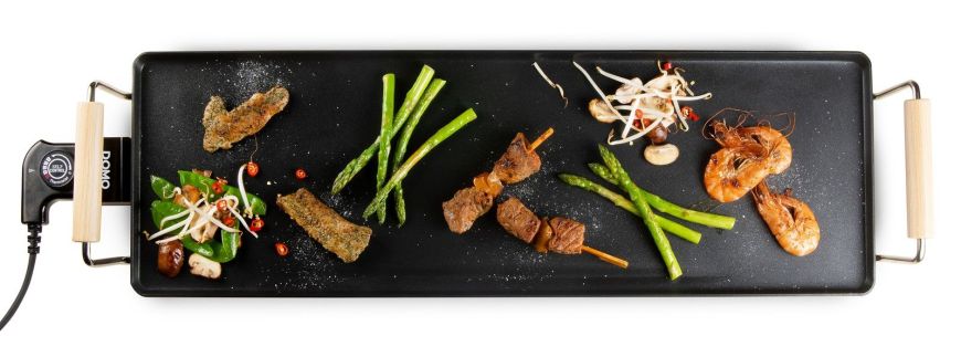 Rodinný gril Teppanyaki - Wood Look - DOMO DO8312TP, Příkon: 1 800 W, Pečící plocha: 70cm x 22 cm