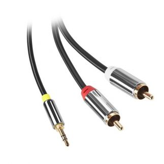 Kabel GoGEN Jack 3,5mm / 2x Cinch, 3m, pozlacené konektory - černý