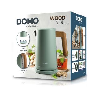Rychlovarná konvice - nerez, zelená - WOOD YOU - DOMO DO9282WK, Objem: 1,7 l, Příkon: 2 200 W