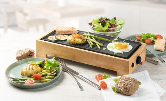 Stolní elektrický gril Plancha - Bamboo Style - DOMO DO9270G, 1 000 W, termostat, plocha 36 x 14 cm