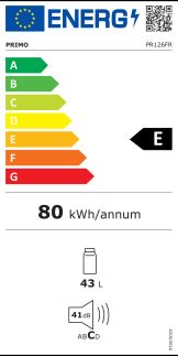 Mini lednice s mrazící přihrádkou - černá - E - PRIMO PR126FR, Objem: 43 l, Třída: E, (š x h x v): 47,2 x 45 x 49,5 cm