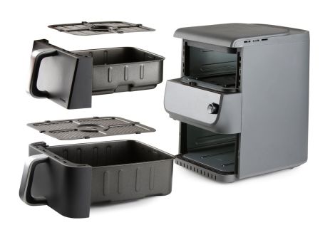 Dvojitá horkovzdušná fritéza 3,5+6,5 l - DOMO DO549FR, 2 500 W, 2 samostatné zóny, celková kapacita 10 litrů