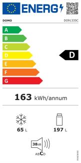 Lednice kombinovaná s mrazákem dole - DOMO DO91335C, Objem chladničky: 197 l *, Objem mrazáku: 65 l *, Třída: D