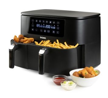 Dvojitá horkovzdušná fritéza 3+6 l - digitální - DOMO DO546FR, 2 850 W, 2 samostatné zóny, 6 automatických programů, XXL kapacita 3 + 6 litrů