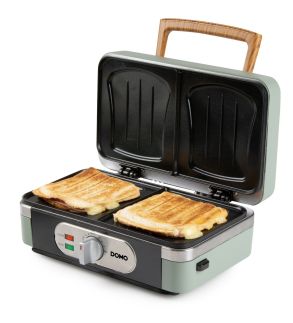 Sendvičovač - Gril - Vaflovač - 3v1 - zelený - DOMO DO9276C, příkon 1 100 W, termostat, zelená barva