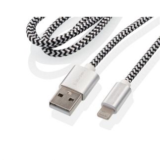 Kabel GoGEN USB / lightning, 1m, opletený, stříbrný, zkumavka