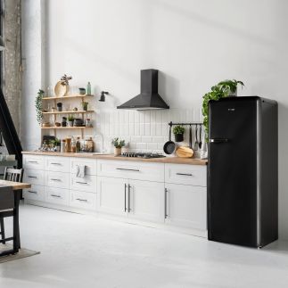 Retro lednice s mrazákem uvnitř - černá - PRIMO PR164RKZ, Objem chladničky: 194 l *, Objem mrazáku: 24 l *, Třída: D