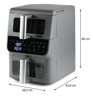 Vertikální dvojitá horkovzdušná fritéza 3,5+6,5 l - DOMO DO550FR, 2 500 W, 2 samostatné zóny, celková kapacita 10 litrů, s průzory