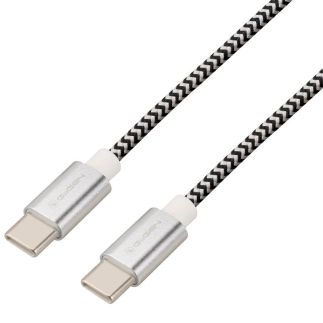 Kabel GoGEN USB-C / USB-C, 1m, opletený, zkumavka - stříbrný, 60W