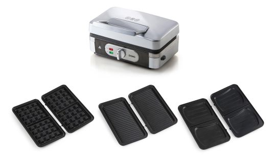 Sendvičovač - Gril - Vaflovač - 3v1 - stříbrný - DOMO DO9136C, příkon 1 000 W, termostat, stříbrný