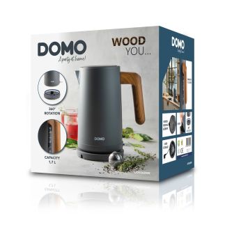 Rychlovarná konvice - nerez,šedá - WOOD YOU - DOMO DO9268WK, Objem: 1,7 l, Příkon: 2200 W