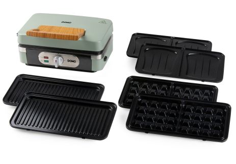 Sendvičovač - Gril - Vaflovač - 3v1 - zelený - DOMO DO9276C, příkon 1 100 W, termostat, zelená barva