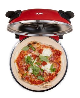 Pizza pec na čerstvou pizzu - červená - DOMO DO9284PZ, 1200 W, až 400 °C, Ø 32 cm, žáruvzdorný keramický kámen