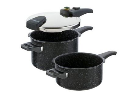 Sada tlakových hrnců BIOMAX s BIO ventilem, průměr 22 cm, objem 6.0 l a 4.0 l, BLACK GRANITEC