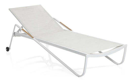 KETTLER DIAMOND hliníkové lehátko s teakovými područkami - bílá / krémová