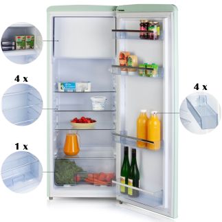 Retro lednice s mrazákem uvnitř - zelená - PRIMO PR165RKMG, Objem chladničky: 194 l *, Objem mrazáku: 24 l *, Třída: D