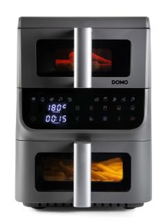 Vertikální dvojitá horkovzdušná fritéza 3,5+6,5 l - DOMO DO550FR, 2 500 W, 2 samostatné zóny, celková kapacita 10 litrů, s průzory