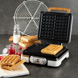 Vaflovač 4x7 s termostatem a časovačem - bílý - DOMO DO9280W, 1 520 W, manuální termostat, časovač, keramický nepřilnavý povrch