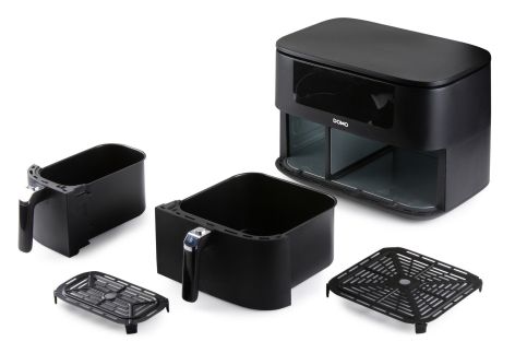 Dvojitá horkovzdušná fritéza 3+6 l - digitální - DOMO DO546FR, 2 850 W, 2 samostatné zóny, 6 automatických programů, XXL kapacita 3 + 6 litrů
