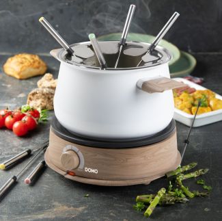 Fondue - bílý - dřevěný vzhled - DOMO DO736F, 1500 W, 8 osob, nádoba 1,4 L