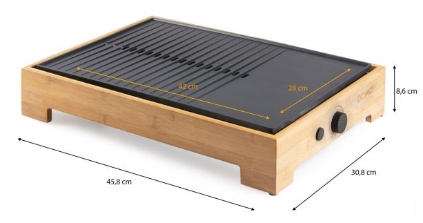 Stolní elektrický gril Plancha - Bamboo Style - DOMO DO9271G, 1 800 W, termostat, plocha 42 x 28 cm