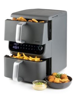 Dvojitá horkovzdušná fritéza 3,5+6,5 l - DOMO DO549FR, 2 500 W, 2 samostatné zóny, celková kapacita 10 litrů