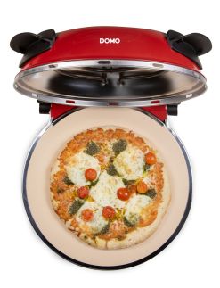 Pizza pec na čerstvou pizzu - červená - DOMO DO9284PZ, 1200 W, až 400 °C, Ø 32 cm, žáruvzdorný keramický kámen